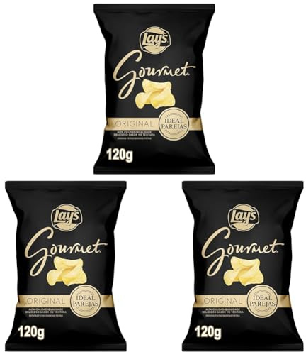 Lay's Gourmet, Patatas fritas con sal, Producto de Aperitivo, bolsa individual, 120gr (Paquete de 3)