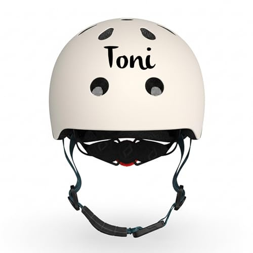 Scoot and Ride Casco XXS Ash – regolabile con luce di sicurezza LED – dai 1 anno in su – personalizzato con nome