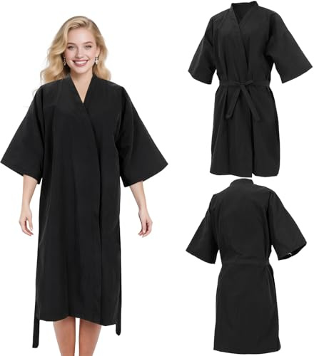 HOOTNEE Black Spa Salon Gown for Hairdressers, Ladies Hairdressing Robe Sleeves, Multi-Function Salon Client Gown for Beauty and Hair Care Use