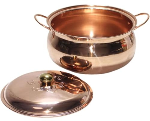 SYLUOQP Extra Dicker Kupfertopf, großer handgefertigter Kupfertopf for Kochen, antihaftbeschichtet, ofenfest, mit Deckel, Vintage-Kupfer-Suppentopf/Schmortopf for Küche und Restaurant(28cm)