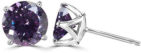 Moissanite örhängen 2 karat runda skurna D-färg VVS1 klarhet 925 sterling silver diamantörhängen for kvinnor for med certifikat(Purple)