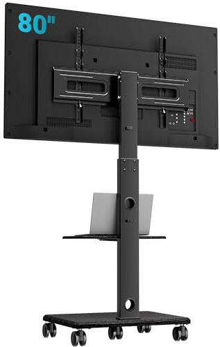 BONTEC TV Stand on Wheels, Height Adjustable Floor Mount, 32-80 Inch, 60 kg