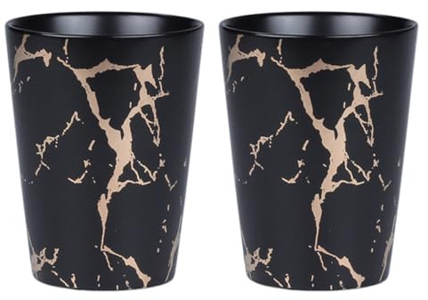 Toyvian 2 Pièces Set de Tasses Céramique Marbrée Noir et Or Gobelets à Boisson Chaude Élégants pour Café Thé et Eau Design Nordique Luxe Usage Maison et Bureau