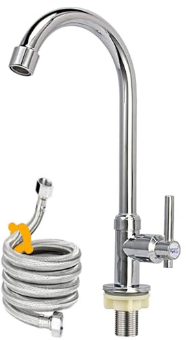 Cold Water Faucet Only, High Arc Single Handle One Hole Cold Faucet with Water Supply Hose for Kitchen Bar Outdoor