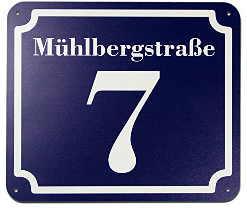 blaues Hausnummer und Straße Schild 2mm Aluverbund, 3-4 Zahlen 24 x 17 cm individuell nach Ihren Wünschen selbst gestalten