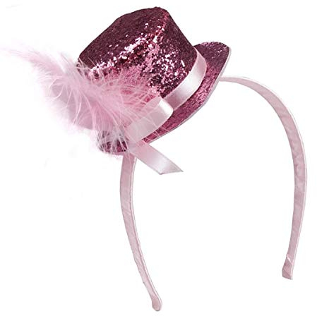 Marco Porta Mini Zylinderhut Haarreif Zylinder Minihut Miniaturhut Glitzerhut Damen Kostüm Zubehör (Rosa)