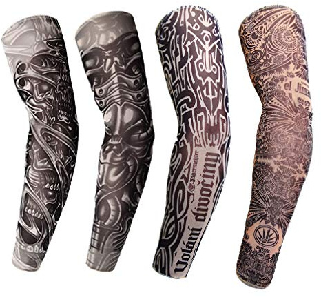 Arm-Ärmel,Tattooärmel Tätowierung,Tatoo Ärmlinge,Tattoo Armstulpen,Arm Sleeves Armwärmer UV-Sonnenschutz für Unisex für Radsport Golf Basketball Fahren Sport Arm-Kompressions-Hülsen - 4 Stück