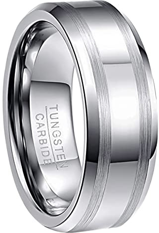 NUNCAD 6mm 7mm 8mm Argento Anello Semplice in Tungsteno con Smussato Lucidati e Spazzolato Uomo Donna Comoda Taglia 11.75-32.25