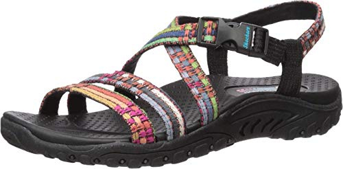Skechers Women's Reggae-Sew Me-Boho Woven Strappy Slingback Sandal, Black/Multi, 10