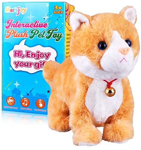 Yellow Plush Cat Stuffed Animal Interactive Robot Kitten, Electronic Animated Cat Toy for Kids, L:12 * H:8 * W:5