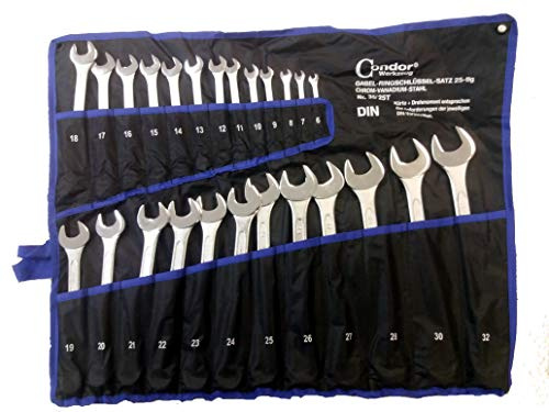 CONDOR Werkzeug 35-25T | Gabel-Ringschlüssel-Satz | 25-tlg. | Chrom-Vanadium-Stahl verchromt | 6-32 mm | Maulschlüssel Satz Ratschenschlüssel Set Profi Werkzeug für Werkstatt und Heimwerker