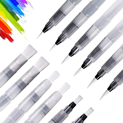 UPINS Wassertankpinsel Stifte, 18 Stück Aquarell Wasserpinsel | Auffüllbare Wassertankpinsel Wassermalstifte mit Tank Wasserfarben Pinselstifte für Malen