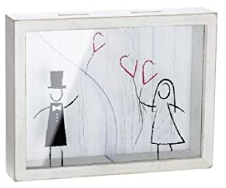 GILDE Lustige Spardose Hochzeit Sparbüchse Hochzeitskasse aus Holz/Glas 22x17 cm