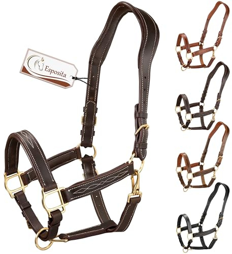 Esposita anatomisches Lederhalfter Deluxe Halfter aus Leder für Pferde Stallhalfter Pferdehalfter - Schoko Braun XFull