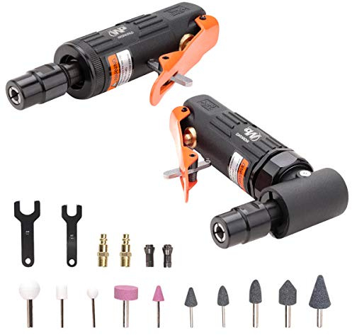 WORKPAD 12PCS Air Die Grinder Set, Straight/Angled Air Die Grinder Kit with 1/4 and 1/8 inch Collets, 10-Pieces Die Grinder Stone Set, Pneumatic Tools