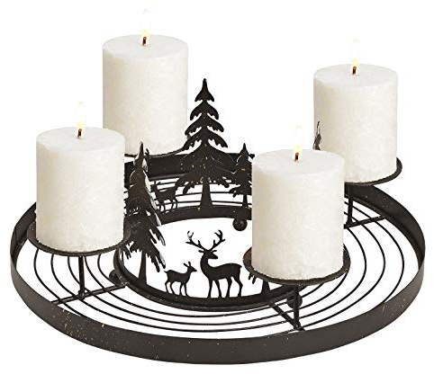 Schmucks HOME Adventskranz modern Metall mit + 4X Kerzen schwarz weiß rund