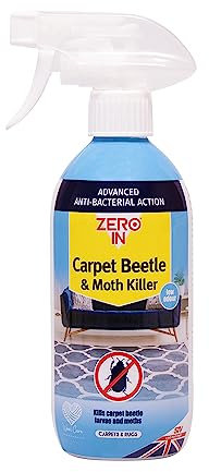 Zero In Carpet Beetle & Moth Killer - 500 ml Spray Ready to Use Formulation Kills Carpet Beetles, Moths and the Germs they Carry Water-based Prevents Allergies and Reinfestation