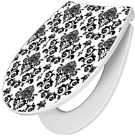 banjado Premium Toilettendeckel mit Absenkautomatik 45x38,4cm / WC Brille Soft Close/hygienischer Toilettendeckel/Klodeckel Duroplast mit Edelstahl Scharnier/Motiv Barock
