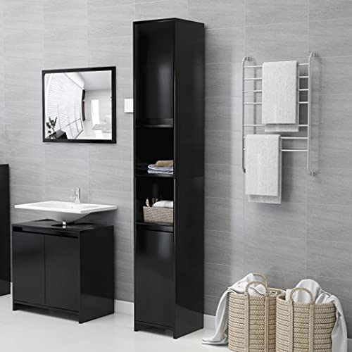 ZQQLVOO Badschrank,Hochschrank, Schmal Badregal,Badezimmerschrank,Badezimmer Regal,Badkommode,Badmöbel Bad Schrank,Schwarz 30x30x183,5 cm Spanplatte