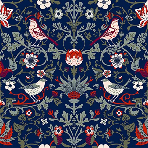 VEELIKE Vintage Tapete Blumen 44.5cm×900cm Klebefolie Blau Blumentapete Selbstklebend Fototapete Schlafzimmer Dekoration Wohnzimmer Muster Abwaschbare Küchentapeten Tropische Blätter Möbelfolie Tische