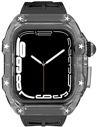 Coque rigide translucide avec bracelet pour Apple Watch Series 8 7 45 mm/SE 6 5 4 44 mm, de luxe transparent en cristal robuste de protection militaire robuste pour iWatch Noir