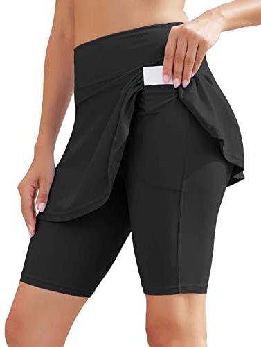WOWENY Costume da Bagno da Donna a Vita Alta Pantaloncini da Bagno Donna Gonna da Nuoto Tankini per Sport Acquatici Swimming Costume Women 1-Negro XL