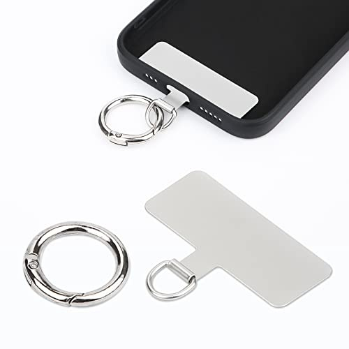 SAVITA Phone Tether Patch, Universal Metal Phone Tether Tab with Spring Ring Lanyard Replacement without Adhesive for Cell Phone (Silver)