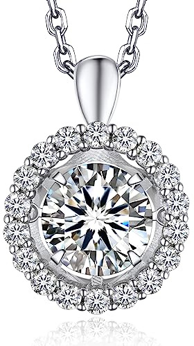 MomentWish Halskette Damen Tanzender Stein 0,5-1 Karat Moissanite Kette | Sparkling Dancing Kette Silber 925/Messing Anhänger Schmuck Geschenk Weihnachten für Frauen Freundin Herz/Halo/Unendlichkeit