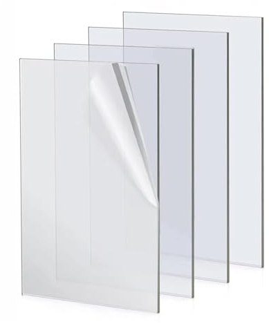 PINGEUI Lot de 4 pièces 420 x 290 x 2mm Plaque Acrylique Transparente, Plaque Acrylic Transparent pour le Remplacement du Verre du Cadre Photo, l'affichage des Projets, la Peinture