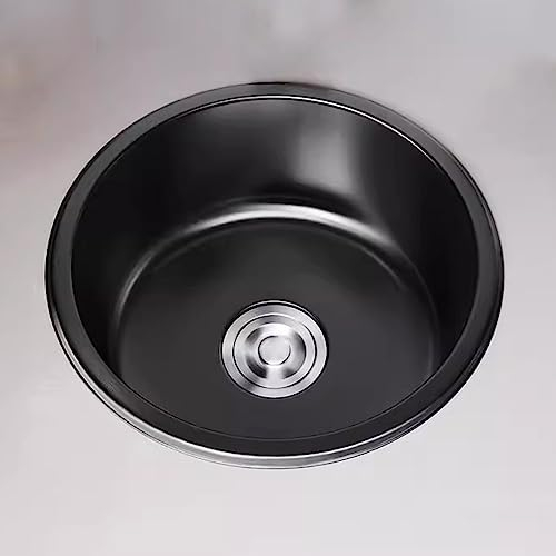 PhIree Schwarzes Rundes Waschbecken, Edelstahl-Waschbecken, Bar-Thekenwaschbecken, Kaffee-Eckwaschbecken, Apartment-Mini-Waschbecken/Black/34X34Cm