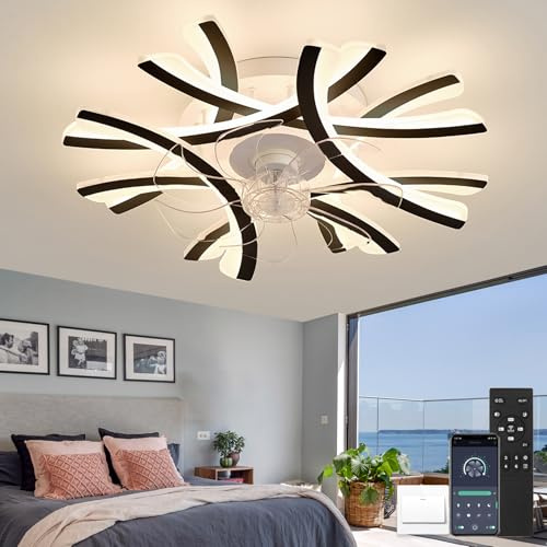 Mémoire Ventilateur Plafond Avec Lumiere 6 Vitesses Réversible DC Ventilateur De Plafond Silencieux Avec Lumiere Et Telecommande Dimmable LED Timer Luminaire Ventilateur Plafonnier Pour Salon-Black