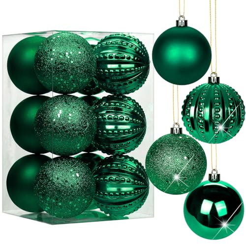 8CM Weihnachtsdeko Weihnachtskugeln, 12 Stücke Bruchsiche Christbaumkugeln Ornamente Weihnachtsbaumschmuck für Weihnachtsbaum Christbaumkugeln Weihnachtsdekoration Kugeln