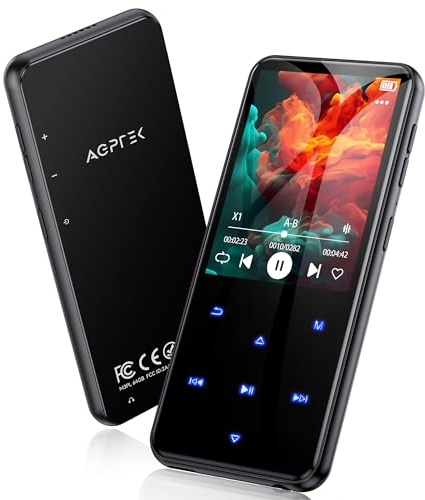 AGPTEK 64GB MP3 Player Bluetooth 5.3 mit 2,4 TFT Farbbildschirm, HiFi Musik Kinder MP3 Player mit Lautsprecher, Touch-Tasten, FM-Radio, E-Book, Aufnahme, Unterstützung bis zu 128 GB, Schwarz