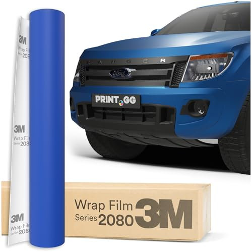 PRINT.GG Auto Folie 3M 2080 Perfect Blue Satin S347, 152 x 450 cm | Selbstklebende Car Wrapping Folie | Robuste Lackschutzfolie für Auto, Motorrad, Boot | Autofolie mit Exzellenter Haftung