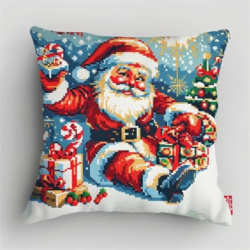 Knüpfkissen Zum Selber Knüpfen Knüpfen Set Knüpfteppiche Set Weihnachten Latch Hook Kissen Kit für Kinder oder Anfänger Erwachsene zum Selber Knüpfen,DIY Knüpfteppich Knüpfpackung,Knüpfhaken