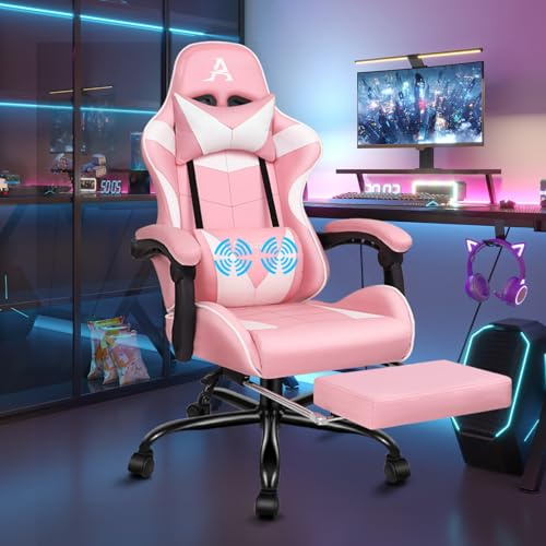ALFORDSON Racing Game Chair, lutbar och höjdjusterbar, ergonomisk spelkontorsstol, vadderat fotstöd, 180 kg lastkapacitet, rosa