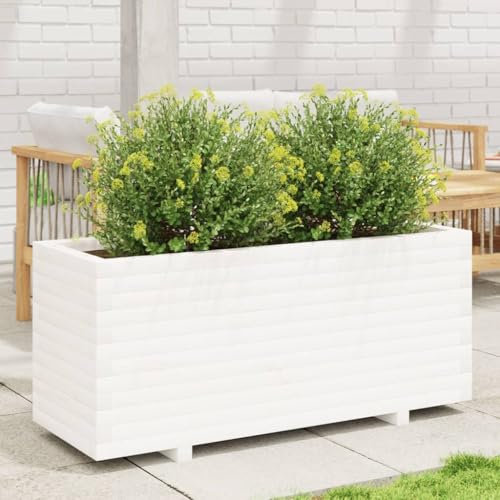 Somanki Pflanzkübel Weiß 110x40x49,5 cm Massivholz Kiefer, Blumentopf Gross, Blumenkasten Balkon, übertopf, Pflanzkasten, Flowerpot, Kräuterbeet Für Die Küche, Vertikalbeet - 847379