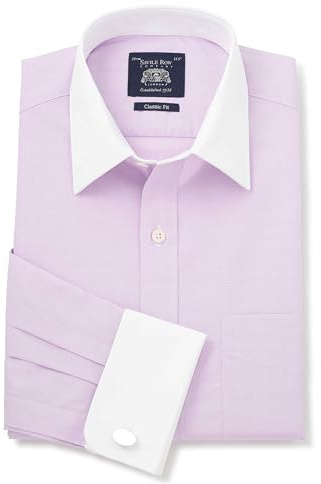 THE SAVILE ROW COMPANY LONDON Camicia da uomo in popeline di cotone a vestibilità classica a maniche lunghe per abbigliamento formale - doppio polsino, 19.5 Neck / 38 Sleeve