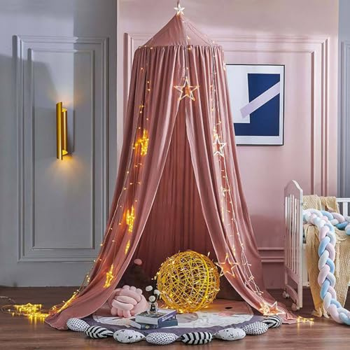 Odot Betthimmel Babybett, Zarte Nordisch Betthimmel Mädchen und Jungen Himmelbett Vorhänge Kinder Baldachin Kinderzimmer Rund Hängende Princess Moskitonetz für Babyzimmer (Bohnenpaste rot,65cm)