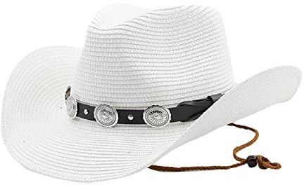 Zkydhbd Handgefertigter Fischerhut mit breiter Krempe, gewebter Cowboyhut für Damen und Herren, Verkleidungsparty, Unisex, Cowgirl-Hut für Camping, weiß, 41