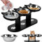 HEKOBAG Katzennapf Erhöht Futternapf Katze 3er Set Fressnapf Katze Holz Katzenfressnapf Erhöht Futterstation Katzen Wassernapf Schwarz Katzennäpfe mit 3 Edelstahl Schüsseln für Katzen Kleine Hunde