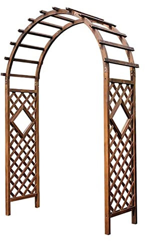 Arche pergola en bois avec pots de fleurs pour décoration de jardin de mariage et diverses plantes grimpantes