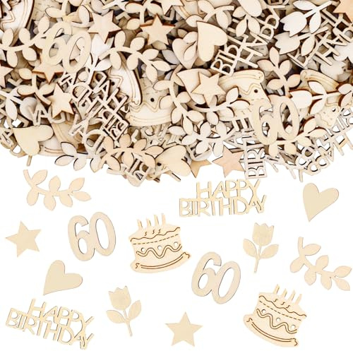 KOBOKO Holz Konfetti 60 Geburtstag Deko, 120 Stück Streudeko 60 Geburtstag Mann Frau, Tischdeko 60 Geburtstags, 60. Geburtstags Deko Confetti, Konfetti zum Geburtstagsdeko 60, Geburtstagsdeko Tisch