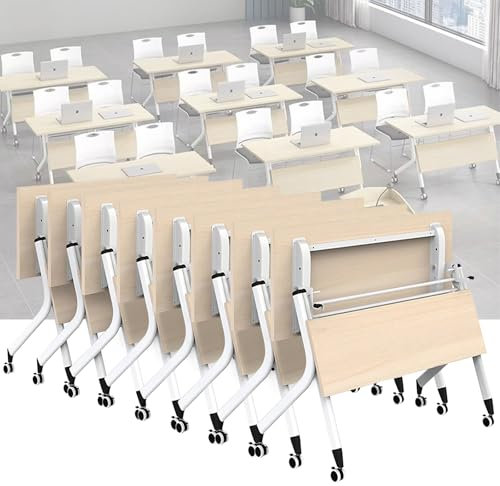 EAHKMETQ Konferenztisch, Konferenzraumtisch, Klapptisch, Besprechungstisch, Mobile klappbare Konferenztische mit Rollen, Seminar-, Sitzungssaal- und Schulungsraumtisch (U, 8er-Pack, 55,1 x