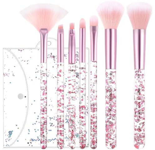 HJZHII Lot de 7 pinceaux de maquillage en forme d'éventail en cristal scintillant pour fond de teint, poudre, fard à paupières, sourcils, anti-cernes