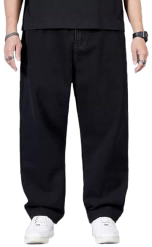 Oanviso Homme Jeans Pantalons en Denim Lâche Jeans Baggy Mode Pantalons Oversized Casual Cargo Pantalon Ample Coupe Droite Style Hip-Hop Jeans Larges Jambes A Noir S