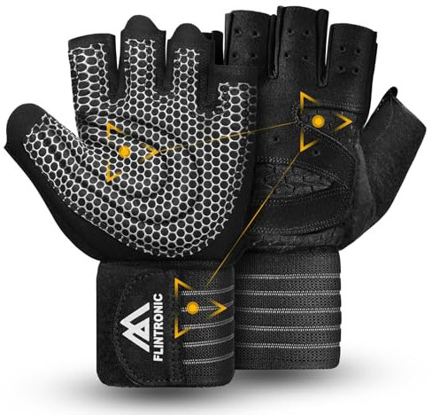 flintronic Fitness Handschuhe, Belüftete Fitness Handschuhe mit Handgelenkband-Unterstützung, Rutschfester Silikon Gym Gloves für Gewichtheben, Training, Fitness, Klimmzüge (M)