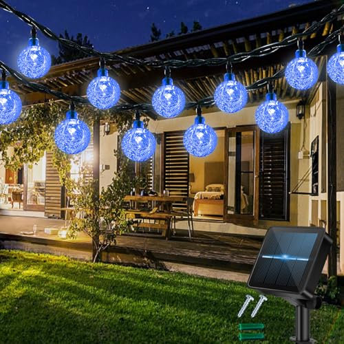 totpuc 50LED Solar Powered Fairy Lights, Solar Lights Garden with 8 Modes, Decorative Lights Waterproof for Trees, Decks, Terraces, Roof, Window, Floor (Blue)