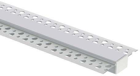 LEDKIA LIGHTING Perfil de Aluminio Empotrable para Tiras LED hasta 15 mm | 2 m | Tapa Continua Translúcida | Acabado Blanco | Montaje en Escayola o Pladur | Iluminación Indirecta Interior