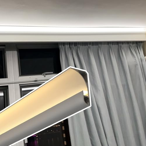 Kanduo Canal LED lineal de aluminio Canales LED for tiras LED, insertos decorativos de techo/zócalo for iluminación indirecta, perfiles de aluminio for canales LED Revestimiento del techo(Bianco,10 m/